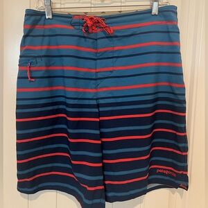 Patagonia Striped Blue and Red Men's Board Shorts